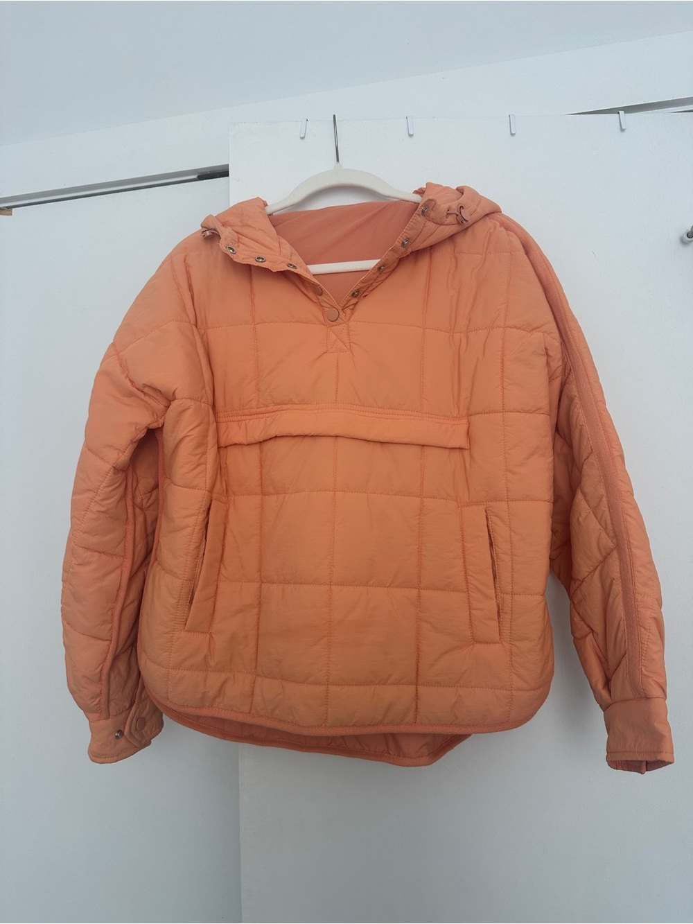 Quilted Pullover Puffer Jacket - Orange